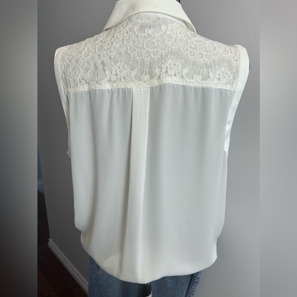 Karl Lagerfeld White Button Up Lace Detail Ruffle Blouse Top - Picture 9 of 15